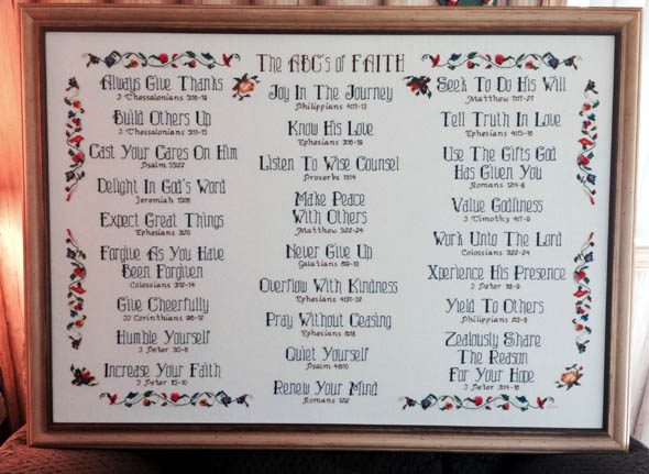 The ABC's of Faith stitched by Pam Jensen